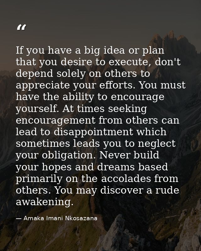 If you have a big idea or plan that you desire to execute, don't depend solely on others to appreciate your efforts. You — Amaka Imani Nkosazana