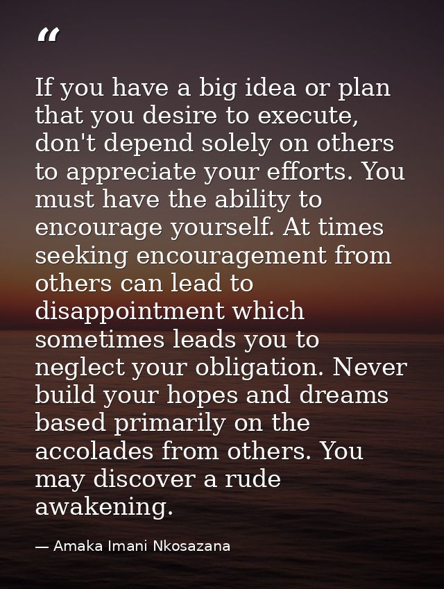 If you have a big idea or plan that you desire to execute, don't depend solely on others to appreciate your efforts. You — Amaka Imani Nkosazana
