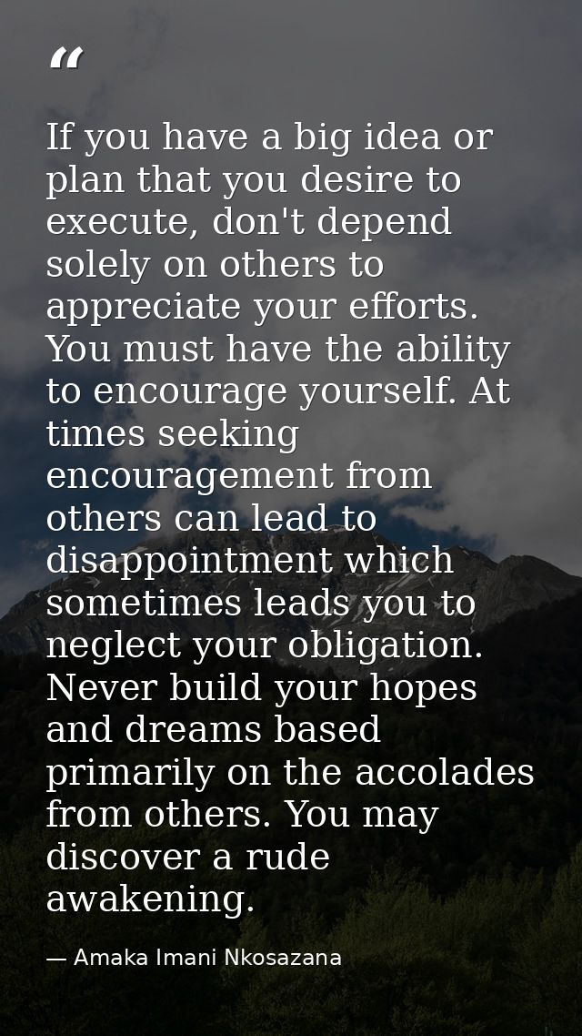 If you have a big idea or plan that you desire to execute, don't depend solely on others to appreciate your efforts. You — Amaka Imani Nkosazana