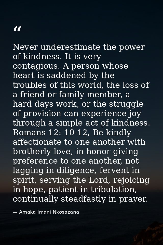 Never underestimate the power of kindness. It is very contagious. A person whose heart is saddened by the troubles of th — Amaka Imani Nkosazana