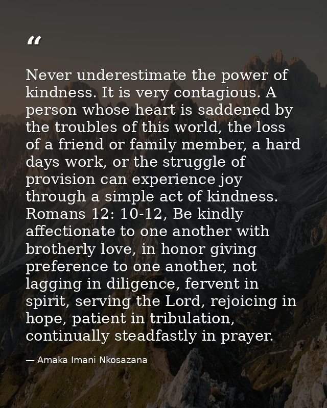 Never underestimate the power of kindness. It is very contagious. A person whose heart is saddened by the troubles of th — Amaka Imani Nkosazana