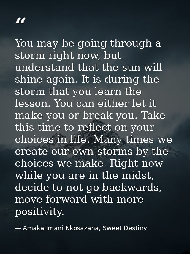 You may be going through a storm right now, but understand that the sun will shine again. It is during the storm that yo — Amaka Imani Nkosazana, Sweet Destiny
