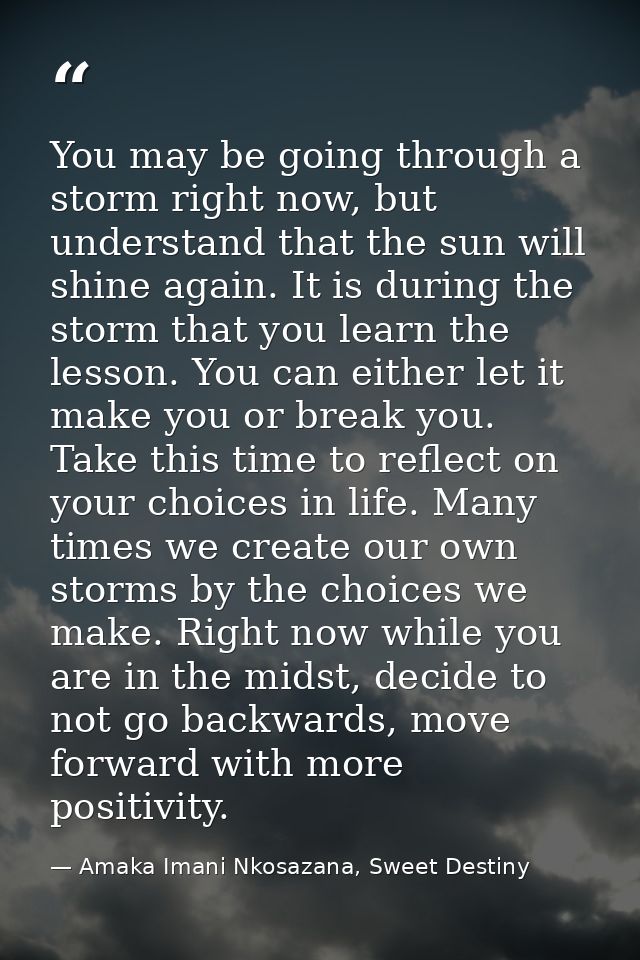 You may be going through a storm right now, but understand that the sun will shine again. It is during the storm that yo — Amaka Imani Nkosazana, Sweet Destiny