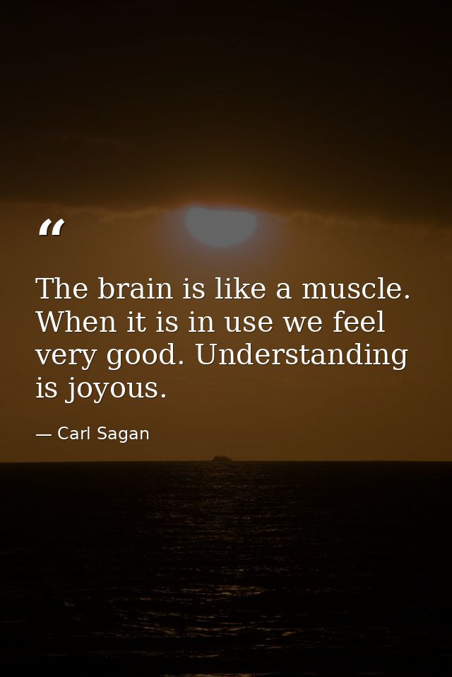 The brain is like a muscle. When it is in use we feel very good. Understanding is joyous. — Carl Sagan