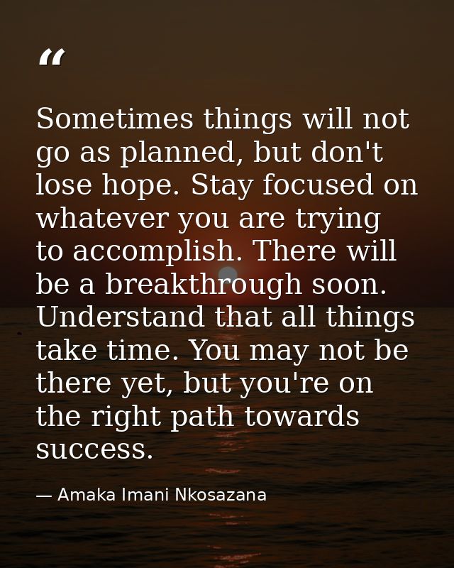 Sometimes things will not go as planned, but don't lose hope. Stay focused on whatever you are trying to accomplish. The — Amaka Imani Nkosazana