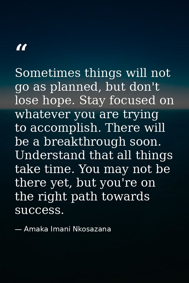 Sometimes things will not go as planned, but don't lose hope. Stay focused on whatever you are trying to accomplish. The — Amaka Imani Nkosazana