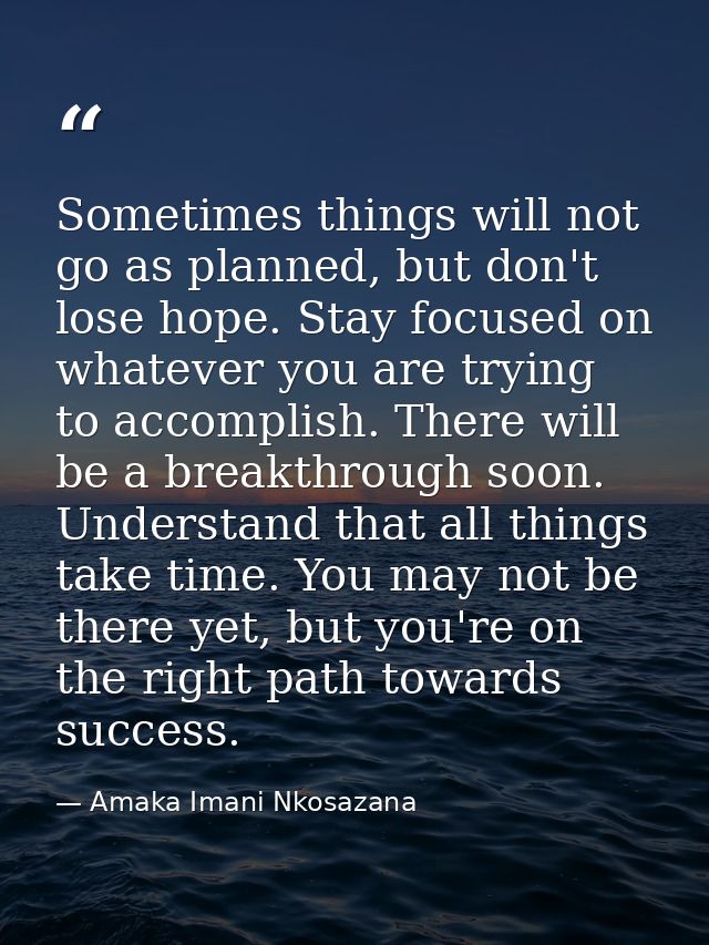 Sometimes things will not go as planned, but don't lose hope. Stay focused on whatever you are trying to accomplish. The — Amaka Imani Nkosazana