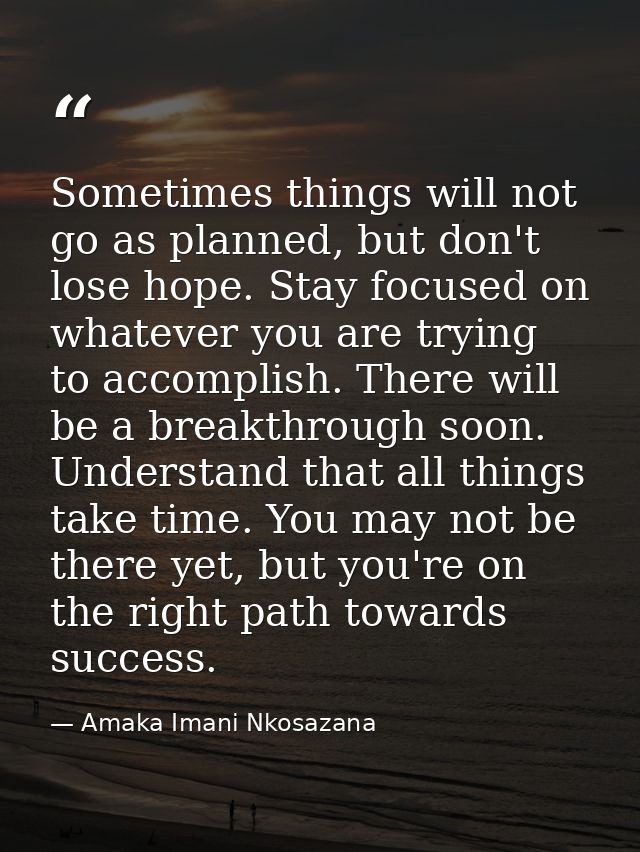 Sometimes things will not go as planned, but don't lose hope. Stay focused on whatever you are trying to accomplish. The — Amaka Imani Nkosazana