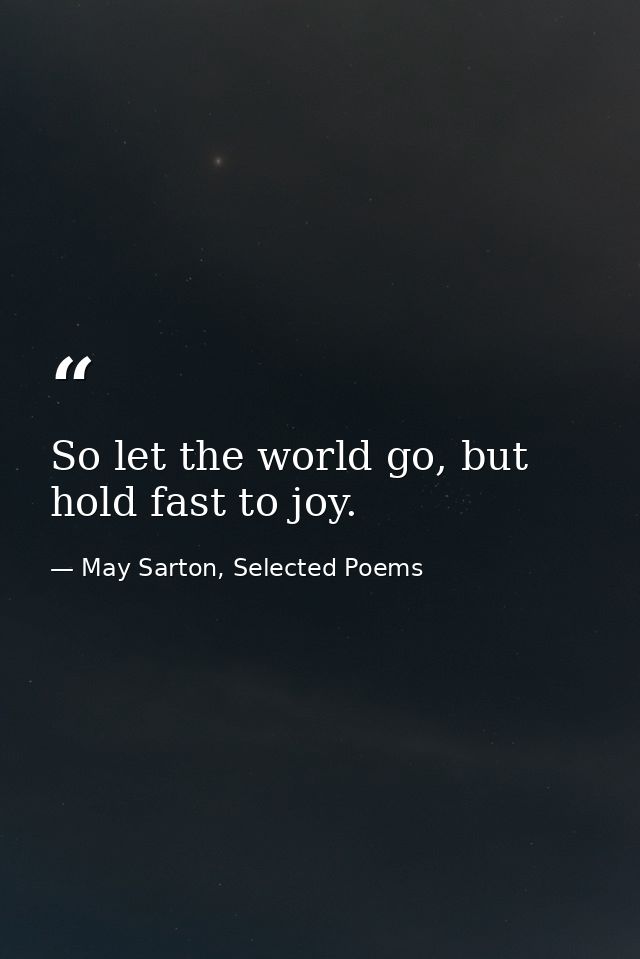 So let the world go, but hold fast to joy. — May Sarton, Selected Poems