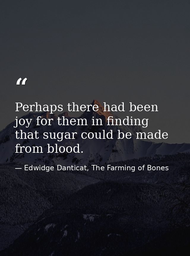 Perhaps there had been joy for them in finding that sugar could be made from blood. — Edwidge Danticat, The Farming of Bones