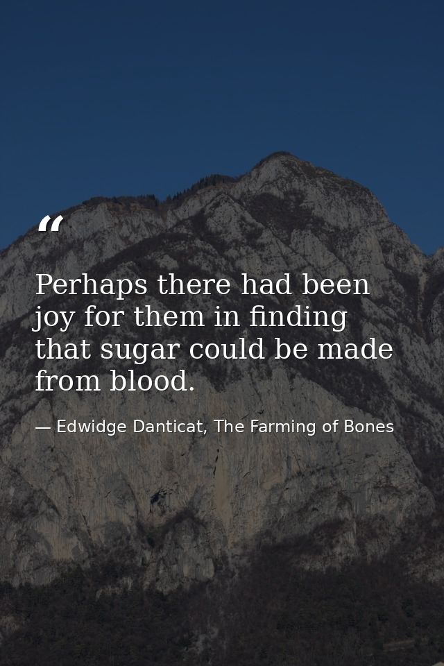 Perhaps there had been joy for them in finding that sugar could be made from blood. — Edwidge Danticat, The Farming of Bones