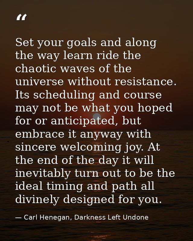 Set your goals and along the way learn ride the chaotic waves of the universe without resistance. Its scheduling and cou — Carl Henegan, Darkness Left Undone