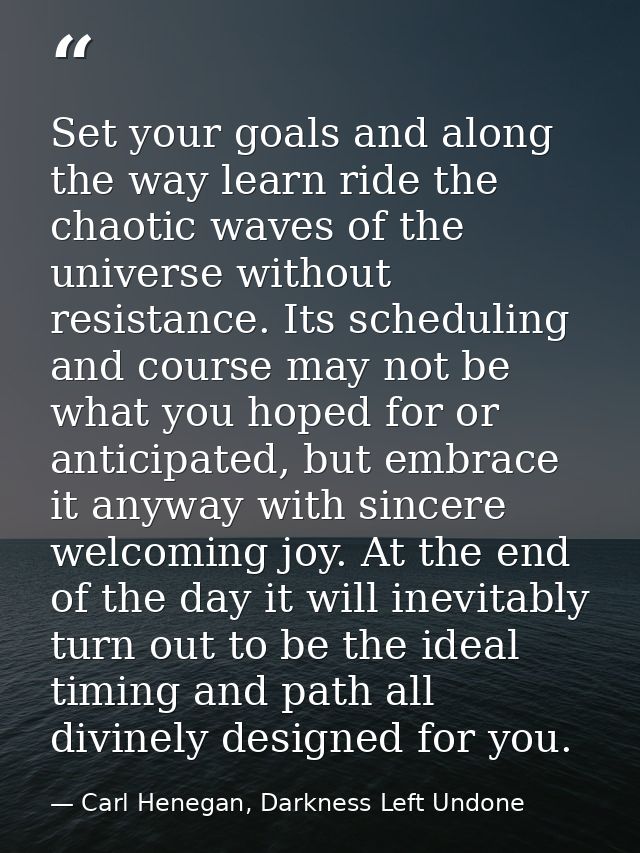 Set your goals and along the way learn ride the chaotic waves of the universe without resistance. Its scheduling and cou — Carl Henegan, Darkness Left Undone