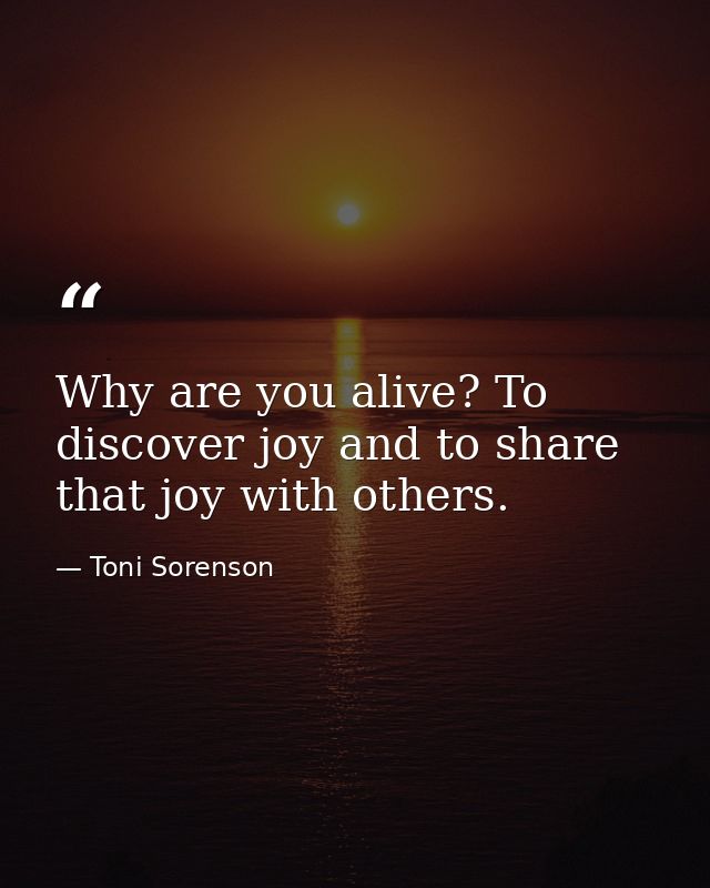 Why are you alive? To discover joy and to share that joy with others. — Toni Sorenson