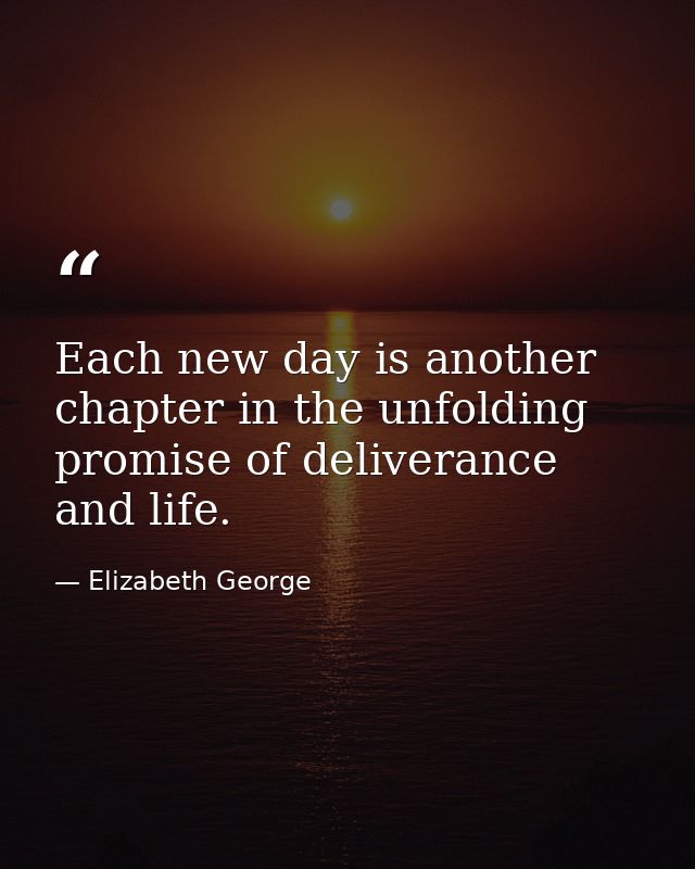 Each new day is another chapter in the unfolding promise of deliverance and life. — Elizabeth George