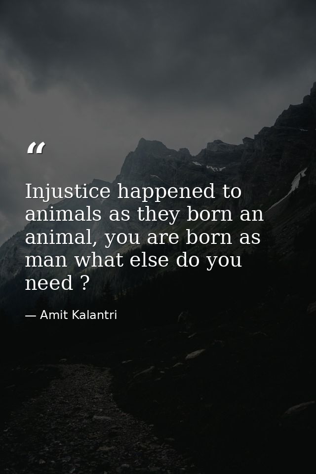 Injustice happened to animals as they born an animal, you are born as man what else do you need ? — Amit Kalantri