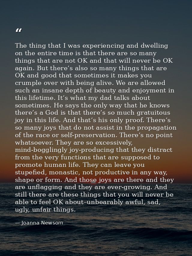 The thing that I was experiencing and dwelling on the entire time is that there are so many things that are not OK and t — Joanna Newsom