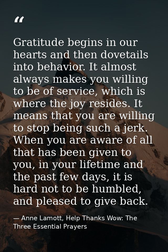 Gratitude begins in our hearts and then dovetails into behavior. It almost always makes you willing to be of service, wh — Anne Lamott, Help Thanks Wow: The Three Essential Prayers