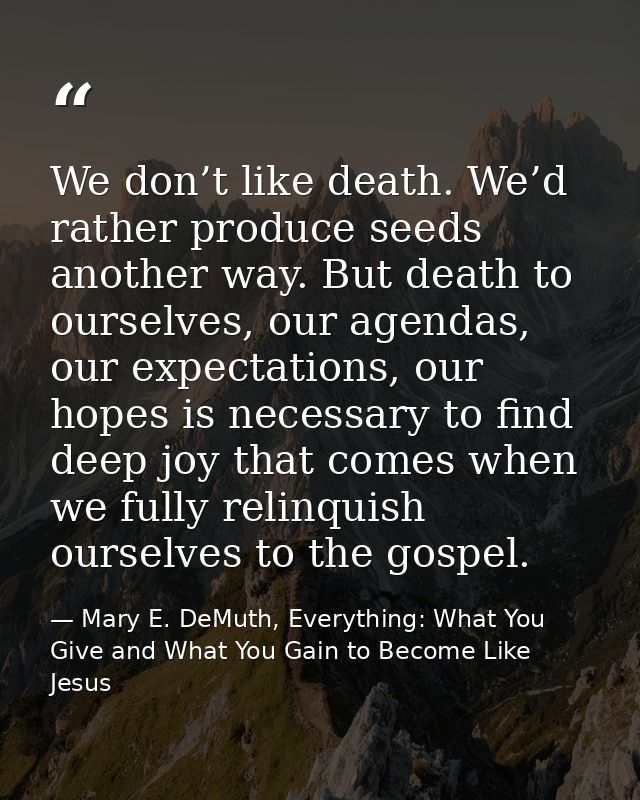 We don’t like death. We’d rather produce seeds another way. But death to ourselves, our agendas, our expectations, our h — Mary E. DeMuth, Everything: What You Give and What You Gain to Become Like Jesus