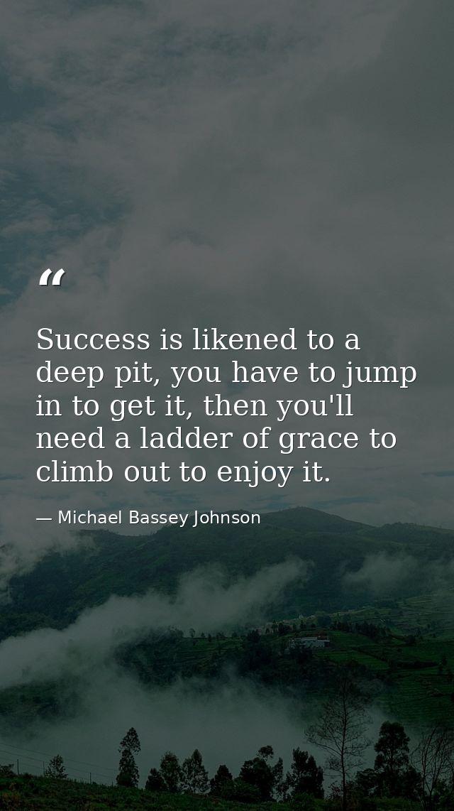 Success is likened to a deep pit, you have to jump in to get it, then you'll need a ladder of grace to climb out to enjo — Michael Bassey Johnson