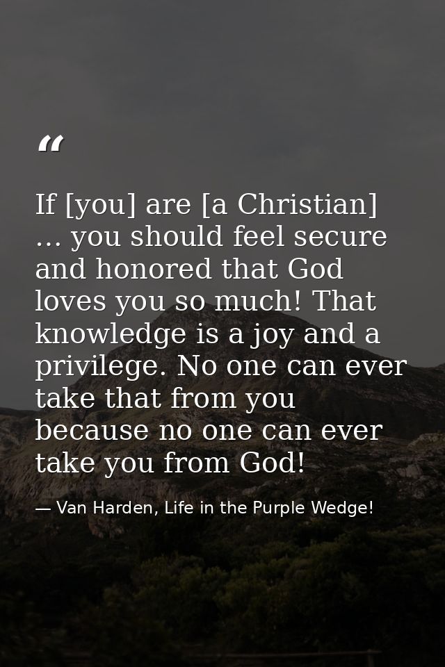 If [you] are [a Christian] … you should feel secure and honored that God loves you so much! That knowledge is a joy and  — Van Harden, Life in the Purple Wedge!