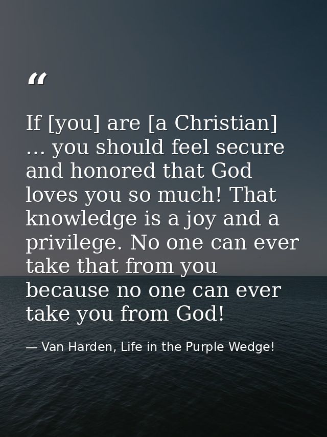 If [you] are [a Christian] … you should feel secure and honored that God loves you so much! That knowledge is a joy and  — Van Harden, Life in the Purple Wedge!