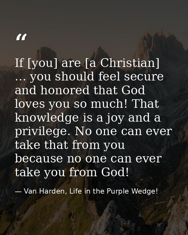 If [you] are [a Christian] … you should feel secure and honored that God loves you so much! That knowledge is a joy and  — Van Harden, Life in the Purple Wedge!