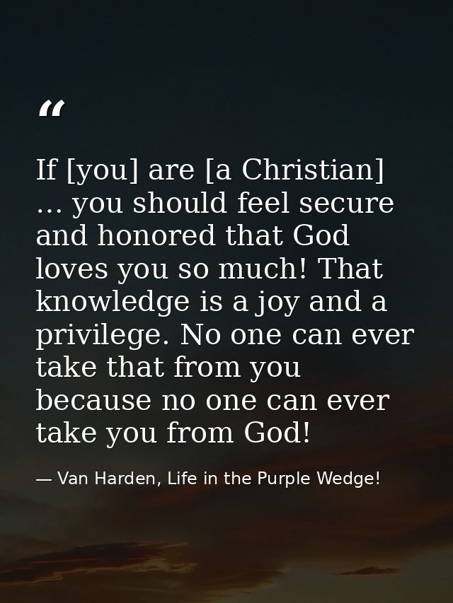 If [you] are [a Christian] … you should feel secure and honored that God loves you so much! That knowledge is a joy and  — Van Harden, Life in the Purple Wedge!