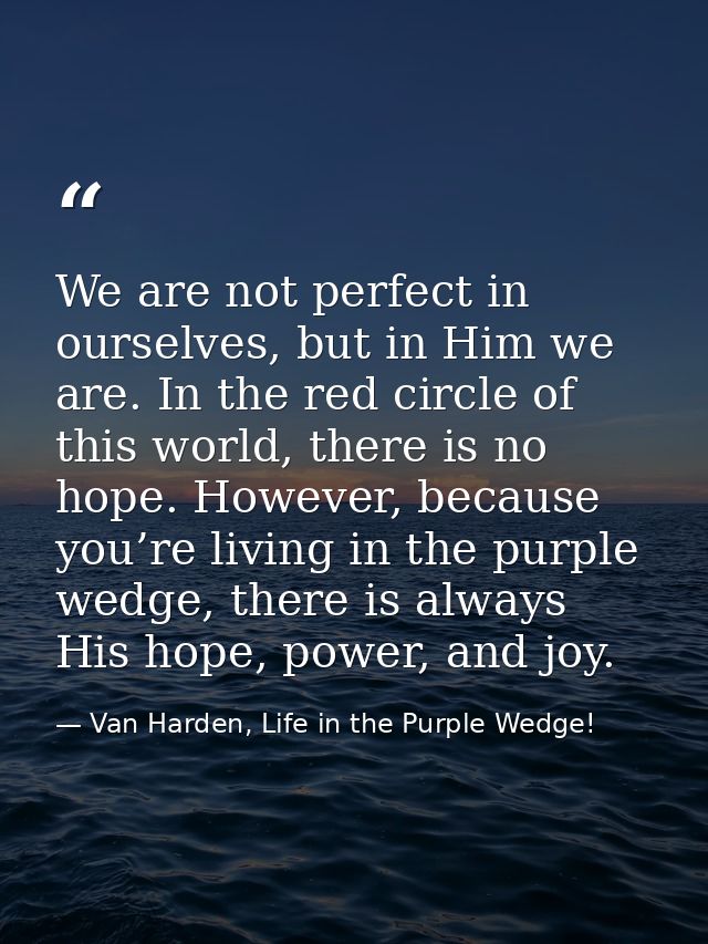 We are not perfect in ourselves, but in Him we are. In the red circle of this world, there is no hope. However, because  — Van Harden, Life in the Purple Wedge!