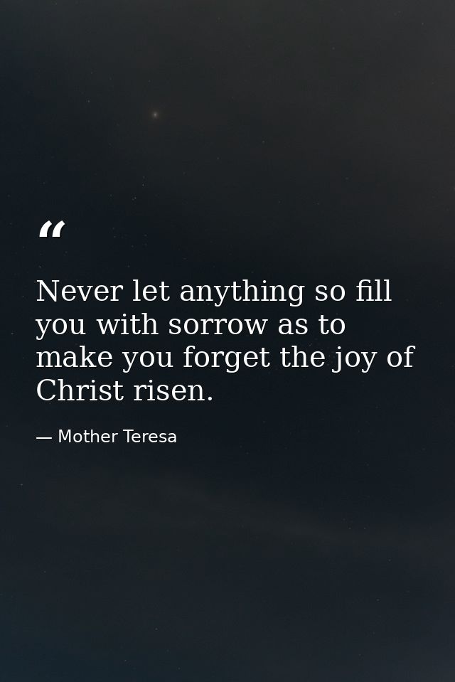 Never let anything so fill you with sorrow as to make you forget the joy of Christ risen. — Mother Teresa