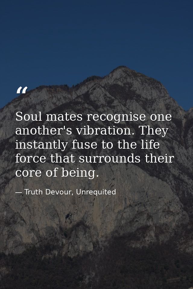 Soul mates recognise one another's vibration. They instantly fuse to the life force that surrounds their core of being. — Truth Devour, Unrequited