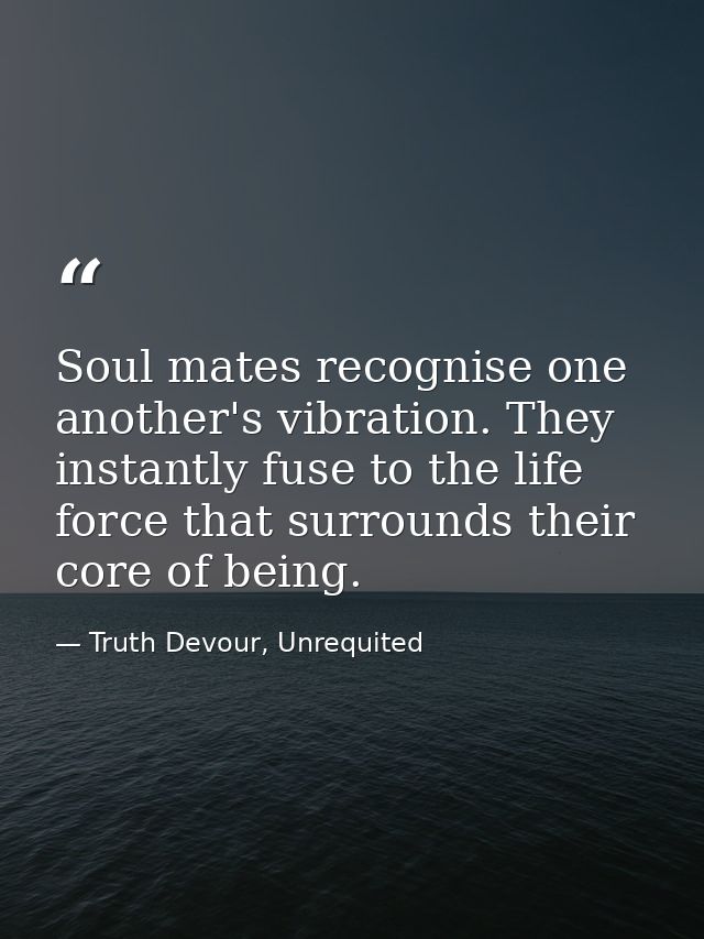 Soul mates recognise one another's vibration. They instantly fuse to the life force that surrounds their core of being. — Truth Devour, Unrequited