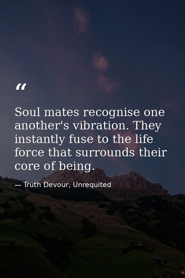 Soul mates recognise one another's vibration. They instantly fuse to the life force that surrounds their core of being. — Truth Devour, Unrequited
