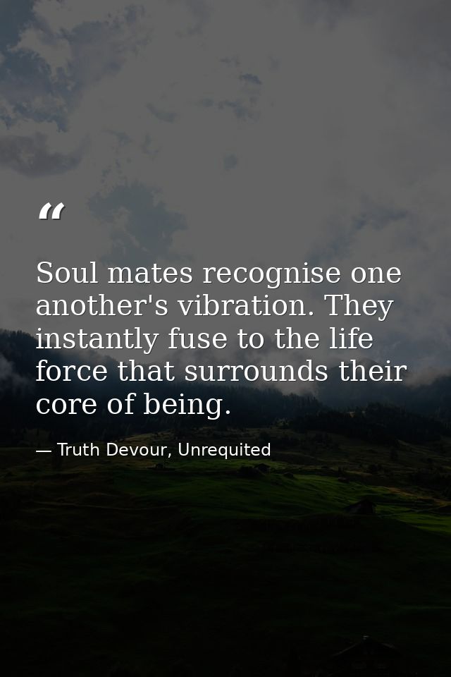 Soul mates recognise one another's vibration. They instantly fuse to the life force that surrounds their core of being. — Truth Devour, Unrequited