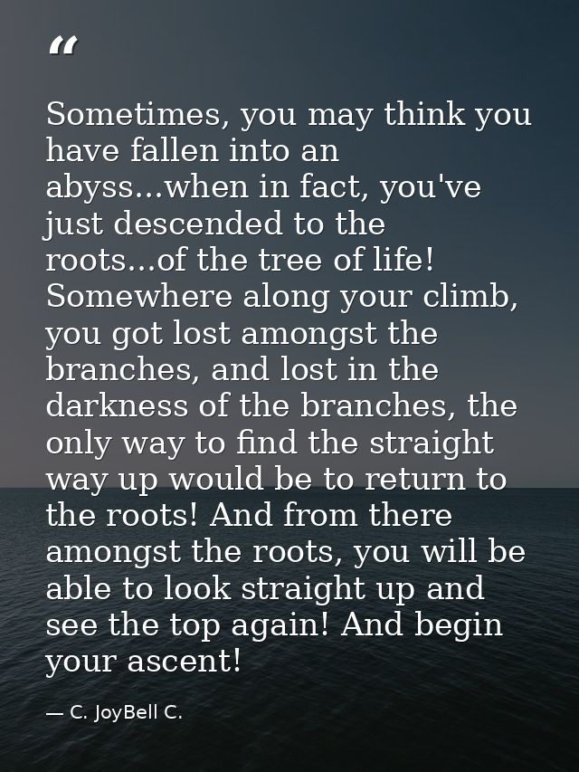Sometimes, you may think you have fallen into an abyss...when in fact, you've just descended to the roots...of the tree  — C. JoyBell C.