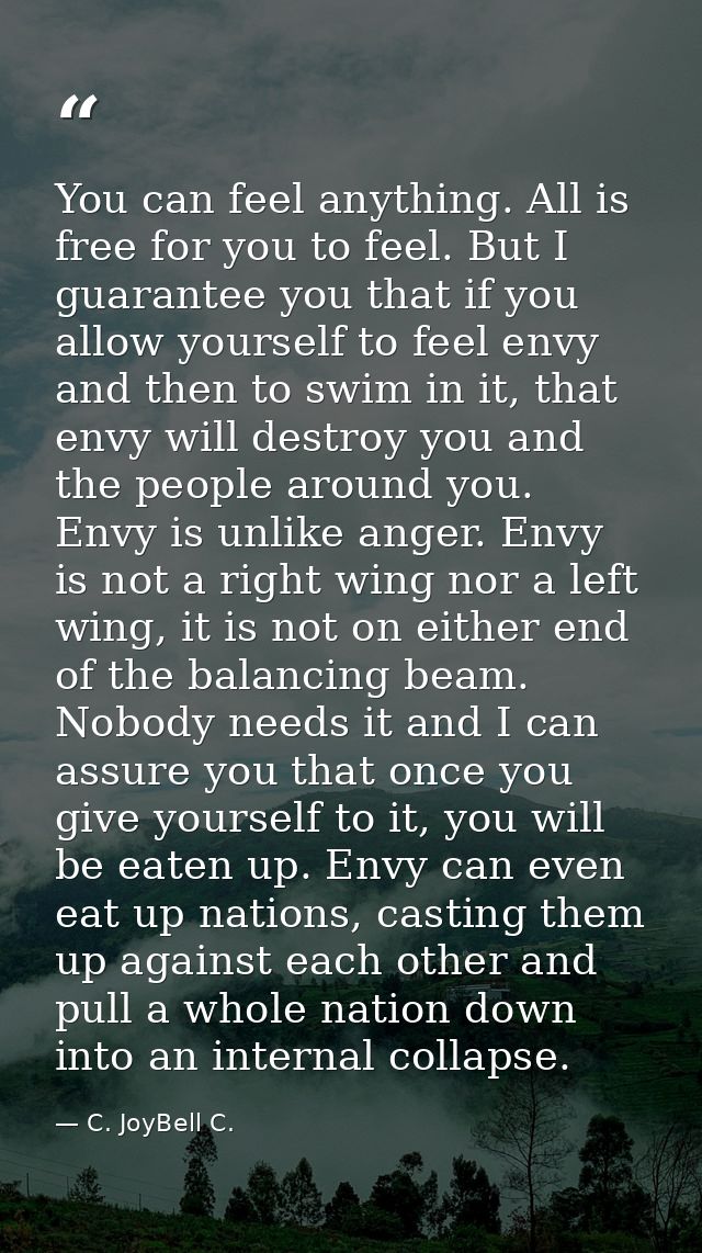 You can feel anything. All is free for you to feel. But I guarantee you that if you allow yourself to feel envy and then — C. JoyBell C.
