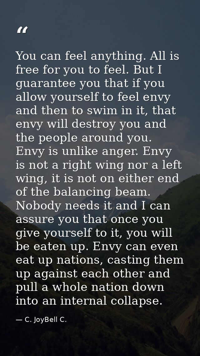 You can feel anything. All is free for you to feel. But I guarantee you that if you allow yourself to feel envy and then — C. JoyBell C.