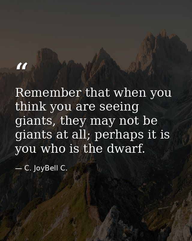 Remember that when you think you are seeing giants, they may not be giants at all; perhaps it is you who is the dwarf. — C. JoyBell C.