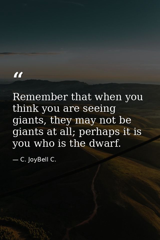 Remember that when you think you are seeing giants, they may not be giants at all; perhaps it is you who is the dwarf. — C. JoyBell C.