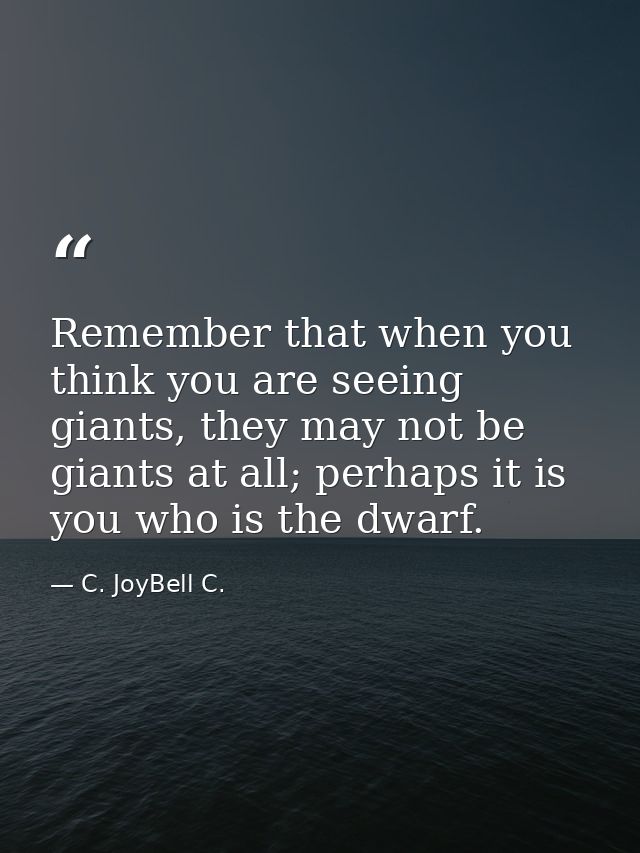Remember that when you think you are seeing giants, they may not be giants at all; perhaps it is you who is the dwarf. — C. JoyBell C.