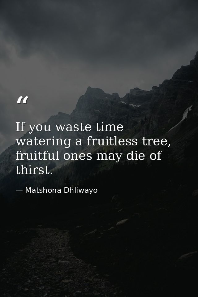 If you waste time watering a fruitless tree, fruitful ones may die of thirst. — Matshona Dhliwayo