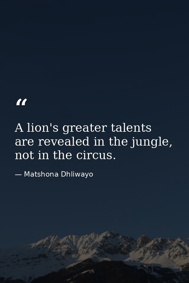 A lion's greater talents are revealed in the jungle, not in the circus. — Matshona Dhliwayo