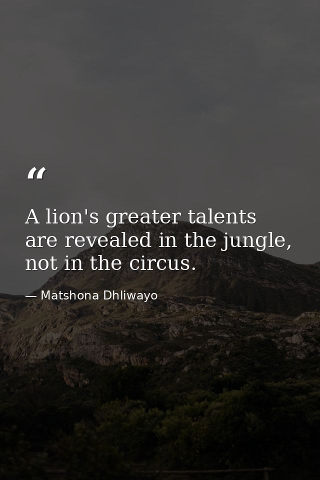 A lion's greater talents are revealed in the jungle, not in the circus. — Matshona Dhliwayo