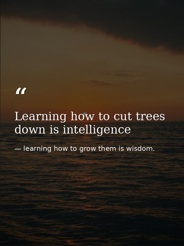 Learning how to cut trees down is intelligence — learning how to grow them is wisdom.