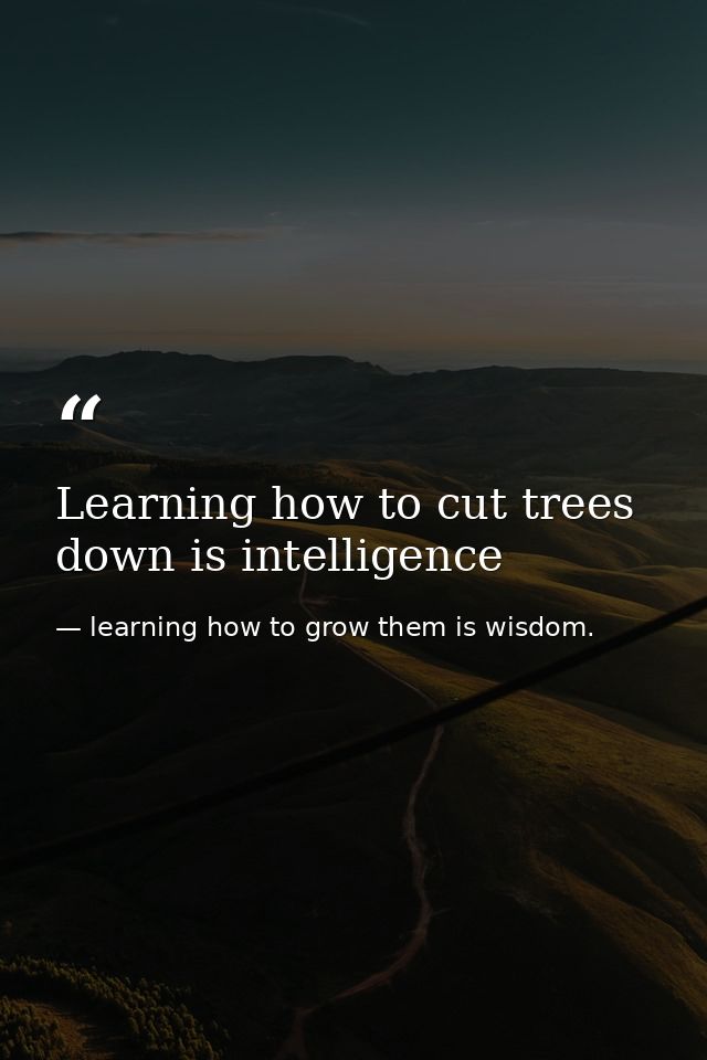 Learning how to cut trees down is intelligence — learning how to grow them is wisdom.