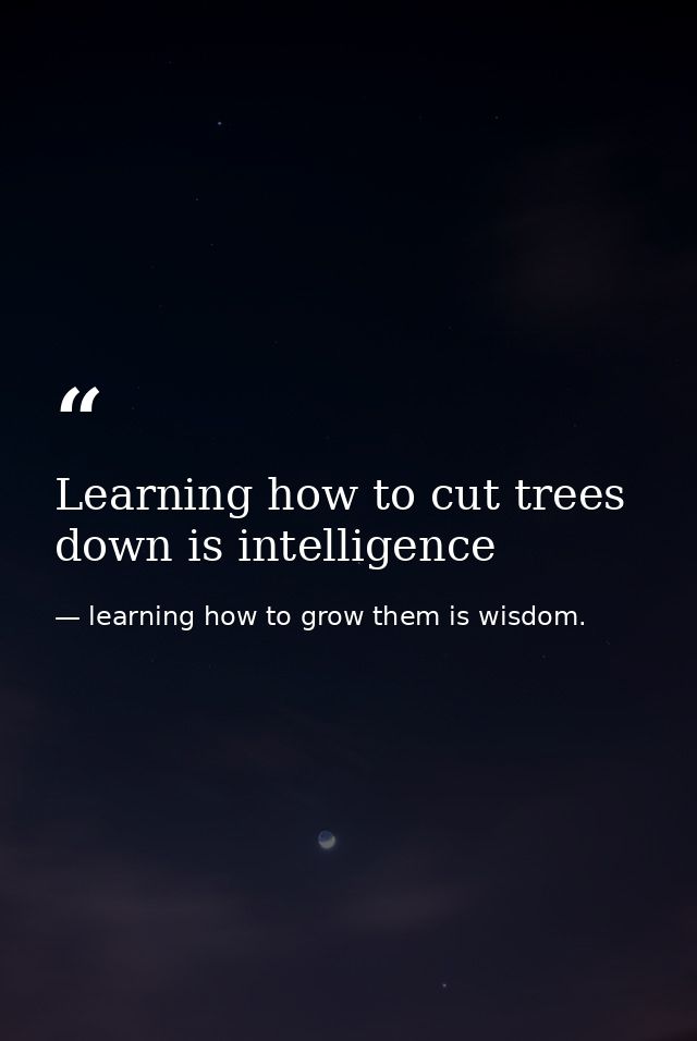 Learning how to cut trees down is intelligence — learning how to grow them is wisdom.