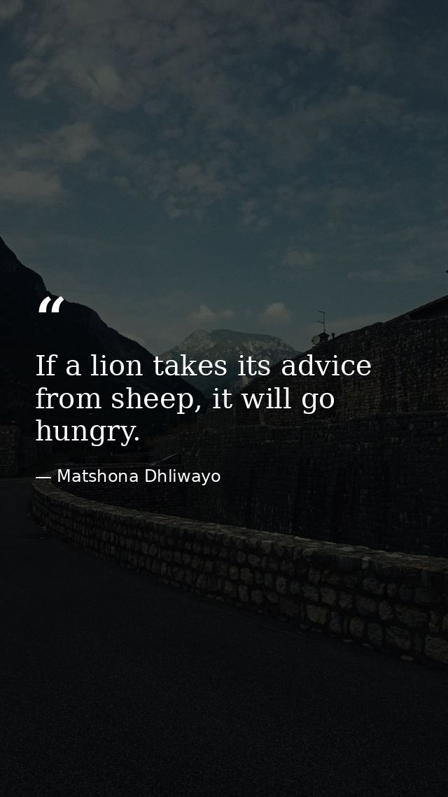 If a lion takes its advice from sheep, it will go hungry. — Matshona Dhliwayo