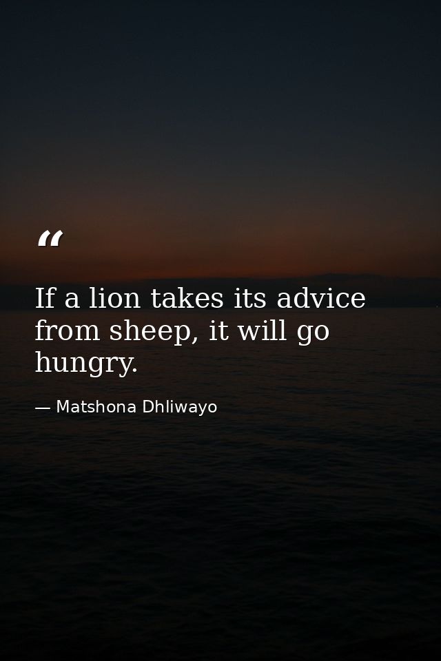 If a lion takes its advice from sheep, it will go hungry. — Matshona Dhliwayo