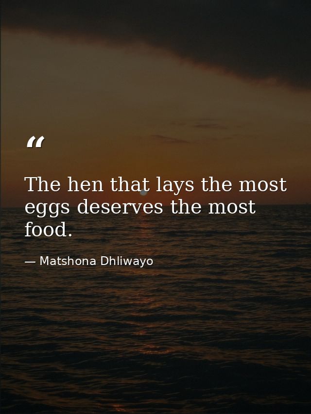 The hen that lays the most eggs deserves the most food. — Matshona Dhliwayo