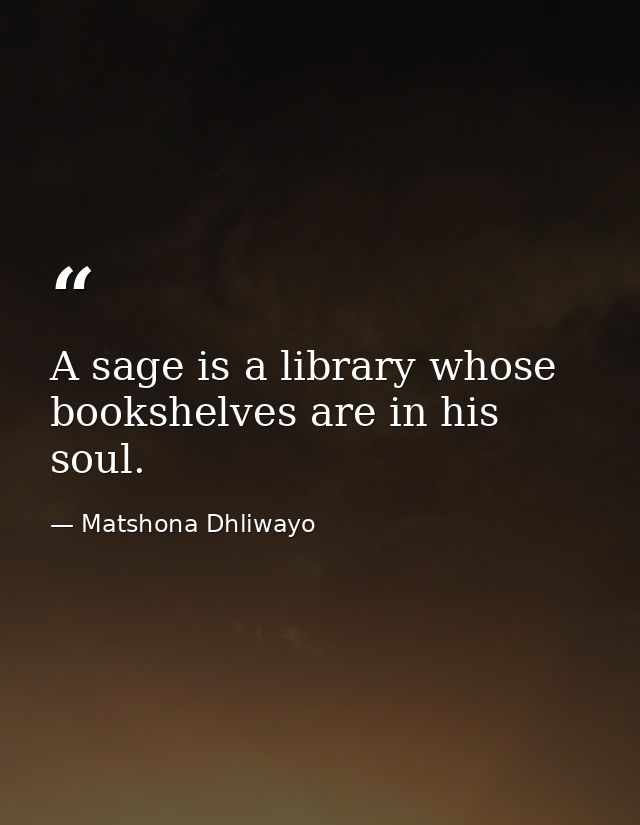 A sage is a library whose bookshelves are in his soul. — Matshona Dhliwayo